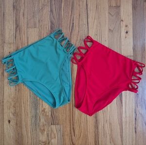 2 Pairs High Waisted Strappy Bikini Dance Pole Bottoms